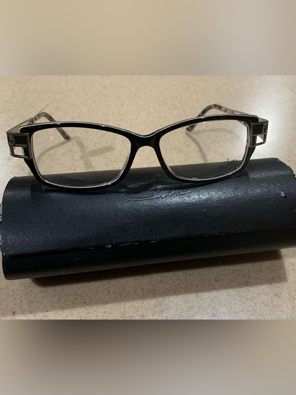 Cazal Black Rectangle Women's Glasses with Silver Accents